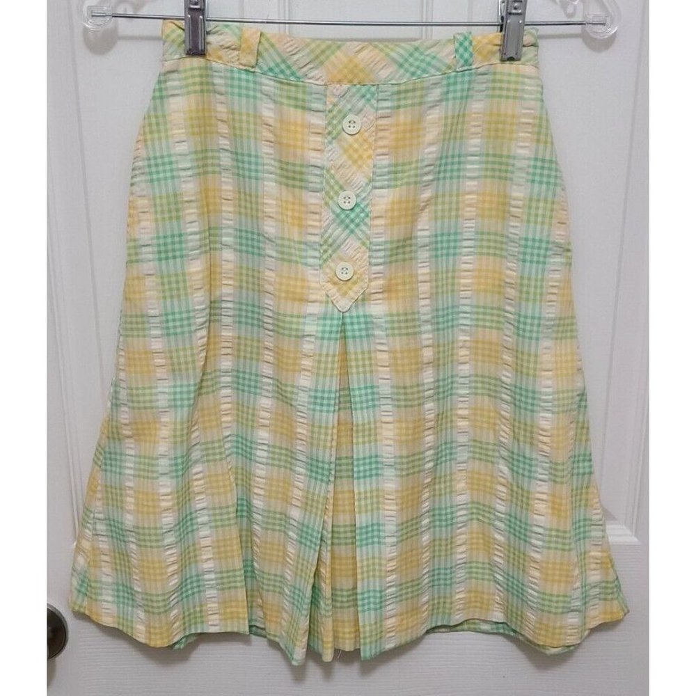 Vtg 70s Jantzen Women's Yellow Plaid Pleated Skort Hidden Shorts Skirt Size 0/2